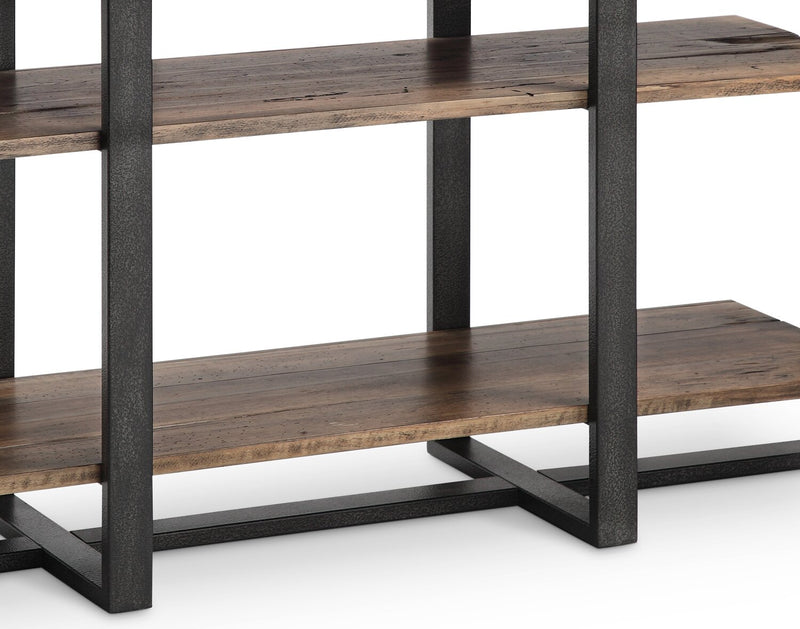 Manchester 54\" Modern Sofa Table with Storage and Shelf - Brown Wood with Iron Base