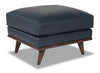 Vivia 28\" Genuine Leather Ottoman with Wood Base - Navy Blue