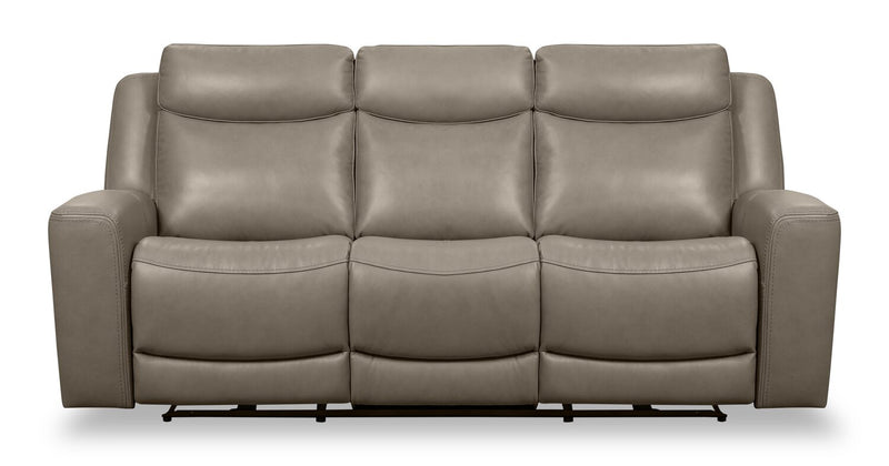 Scott Living Prescott 88.5\" Genuine Leather Power Reclining Sofa with Power Headrests - Grey