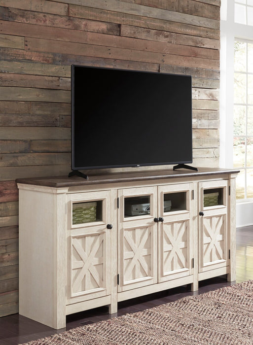 Bolanburg 75\" Rustic TV Stand with Storage and Cable Management for TVs up to 85\"- Antique White 