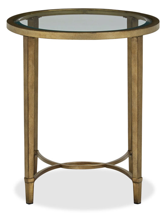 Copia 22\" Traditional Oval Glass Top End Table - Silver and Gold with Metal Base
