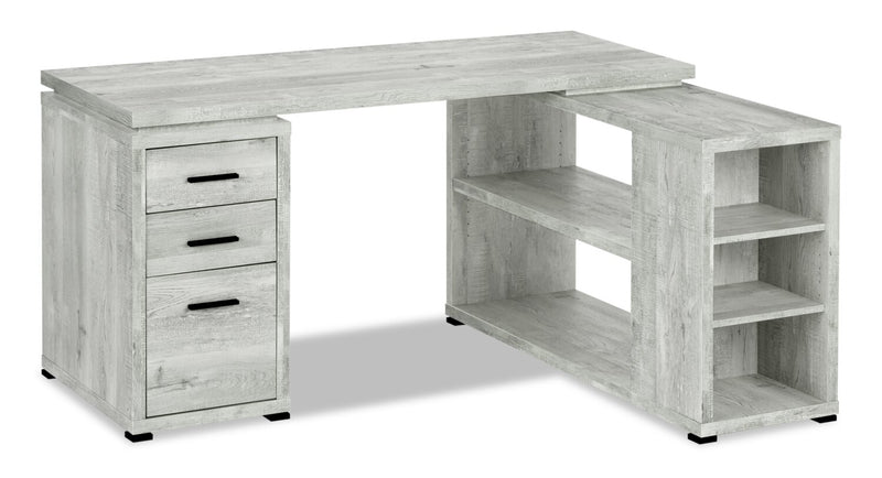 Rickey 60\" L-Shaped Corner Office Desk with 3-Drawers & Shelving - Grey