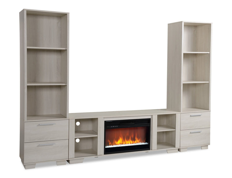 Antoni 102\" Modern 3-Piece Entertainment Centre with Electric Fireplace and Storage for TVs up to 70\"- White