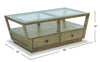 Esme 48" Traditional Glass Top Coffee Table with Storage and Shelf - Light Brown Wood|Table à café traditionnelle Esme de 48 po avec dessus en verre, rangement et tablette - bois brun clair