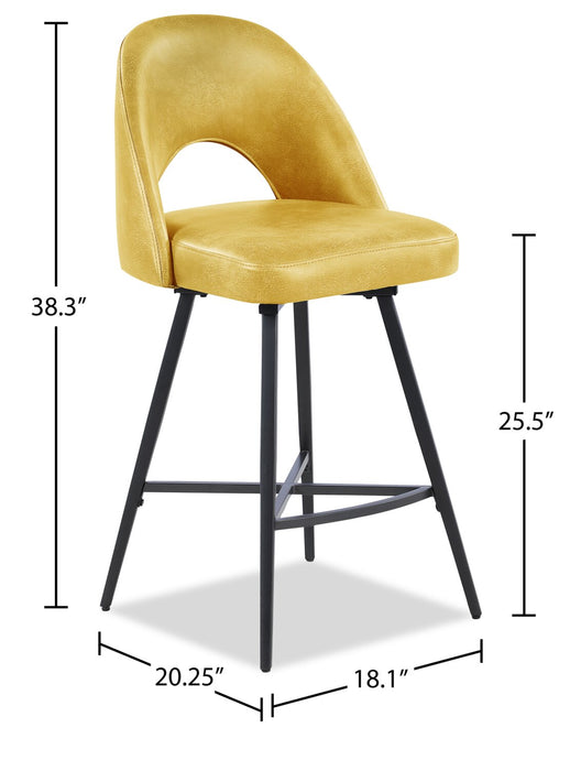 Kort & Co. Bay Counter-Height Stool with Swivel Seat & Vegan Leather Fabric, 25.5\"H, Metal - Mustard