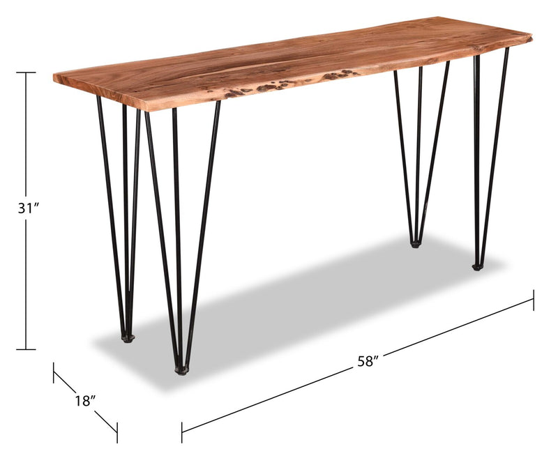 Kaleb 58\" Rustic Sofa Table - Brown and Black with Metal Legs
