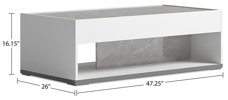Marla 47.25\" Modern Coffee Table with Shelf - White and Grey with Marble Look