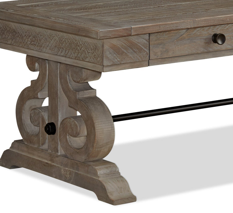 Tinley Park 50\" Traditional Coffee Table with Storage and Shelf - Grey-Brown Pine with Scroll Design Base
