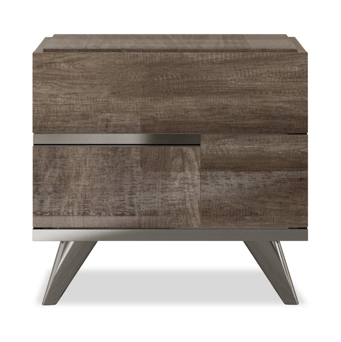 Gino Bedside 2-Drawer Nightstand - Made in Italy, 24.8\"W x 23.2\"H, Modern - Brown