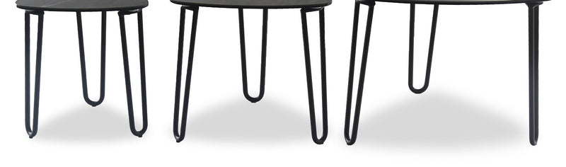 Hamilton 22\" Modern Triangular 3-Pack Nesting Tables - Grey Marble Look Top with Black Metal Legs