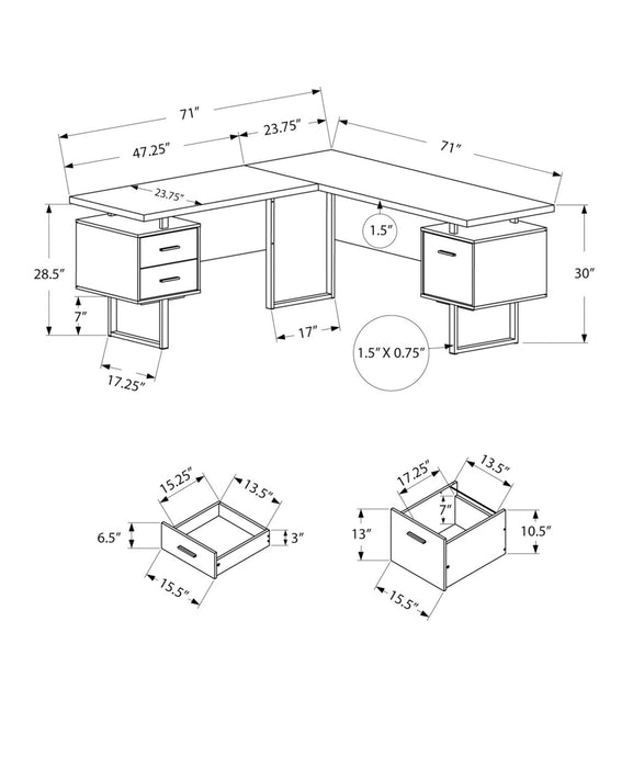 Marnie Reversible 71\" L-Shaped Corner Office Desk with 3-Drawers - Black