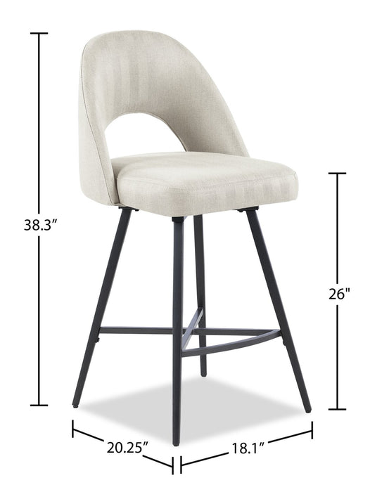 Elijah Counter-Height Stool with Swivel Seat & Linen-Look Fabric, 26\"H, Metal - Taupe