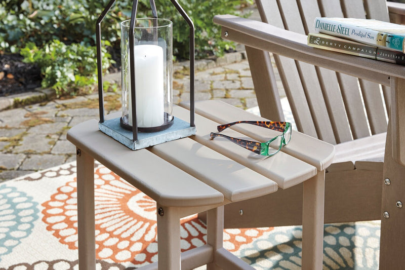 Bask Outdoor Patio End Table - 15\"W, High Density Plastic, UV & Weather Resistant - Taupe