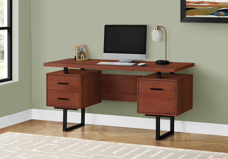 Teagan 60\" Reversible Office Desk with 3-Drawers - Cherry