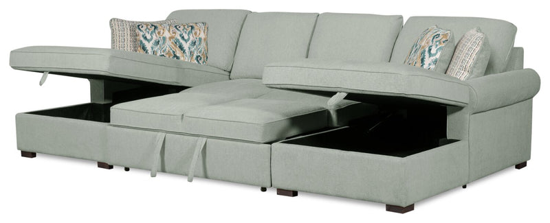 Scott Living Haven 3-Piece Chenille Fabric Sleeper Sectional with Two Storage Chaises - Seafoam Blue