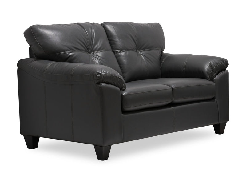 Made in Canada Addison 63\" Leather-Look Fabric Loveseat with Removable Seat Cushions and Tufting - Grey