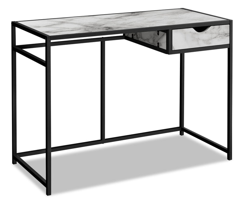 Everly 42.25\" Office Desk with Drawer - White Marble-Look