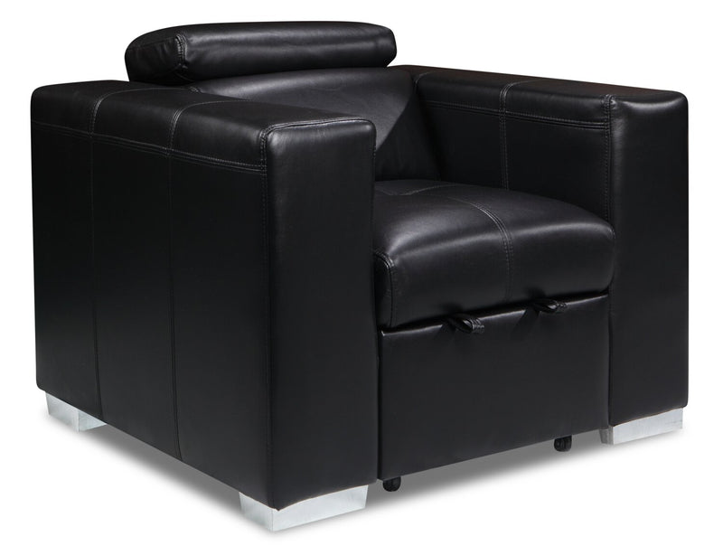 Drake 41.5\" Leather-Look Fabric Chair with Pull-Out Ottoman and Flip-Up Headrest - Black