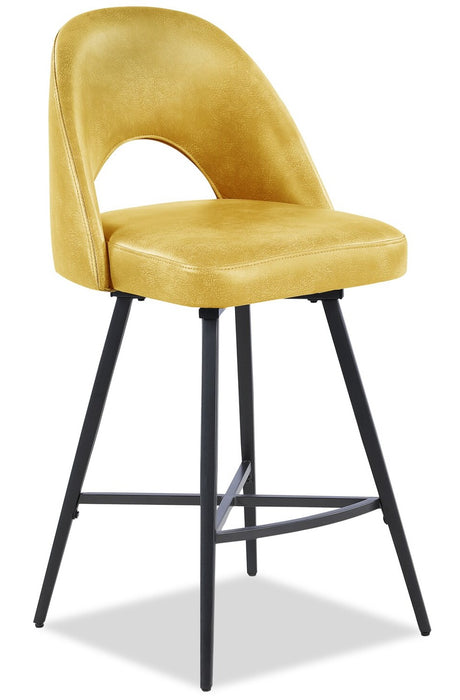 Kort & Co. Bay Counter-Height Stool with Swivel Seat & Vegan Leather Fabric, 25.5\"H, Metal - Mustard
