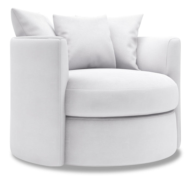 Made in Canada Sofa Lab Customizable Nest 41\" Linen-Look Fabric Swivel Accent Chair - Pax Ice White