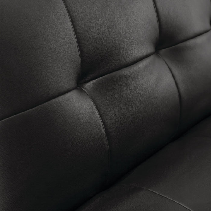 June 73.2\" Leather-Look Fabric Klik Klak Futon with Metal Legs and Tufting - Black