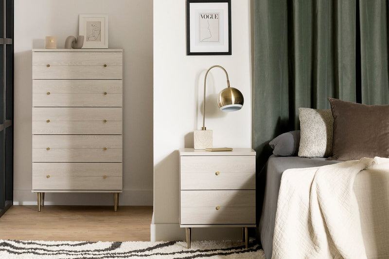Lake Bedside 2-Drawer Nightstand, 19.5\"W x 25.5\"H, Made in Canada, Glam - White