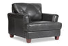 Chateau d'Ax Vita 44\" 100% Genuine Leather Chair with Diamond Pattern Stitching and Wood Legs - Charcoal Grey