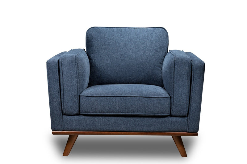 Kort & Co. Kassia 40.9\" Linen-Look Fabric Chair with Wood Base and Legs - Blue