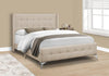 Zara Upholstered Bed in Beige Linen-Look Fabric - Button Tufted - Queen Size | Lit rembourré Zara en tissu d’apparence lin beige avec capitonnage à boutons - format grand lit