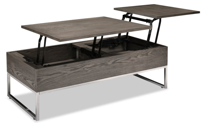 Echo 47.25\" Modern Lift Top Coffee Table with Storage - Brown with Silver Metal Legs