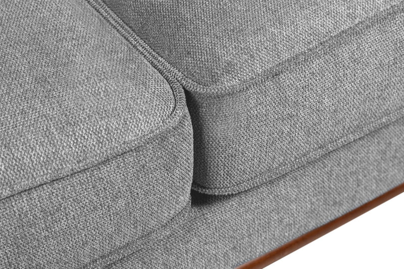Kort & Co. Kassia 90.6\" Linen-Look Fabric Sofa with Wood Base and Legs - Grey