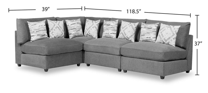 Scott Living Evolve Modular 4-Piece Linen-Look Fabric Sectional with Feather Down Cushions - Charcoal Grey