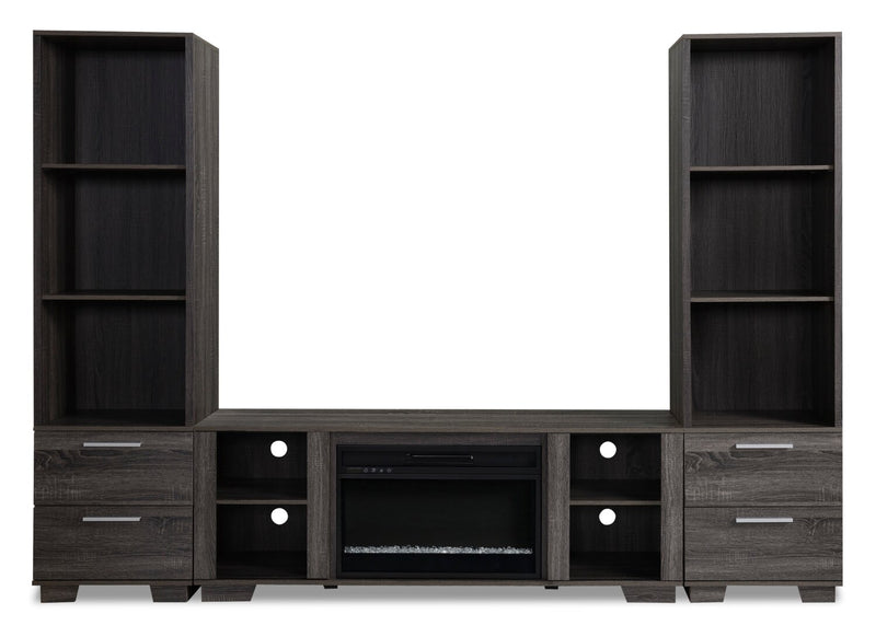 Antoni 102\" Modern 3-Piece Entertainment Centre with Electric Fireplace and Storage for TVs up to 70\"- Grey