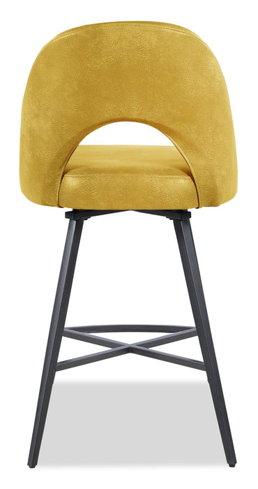 Kort & Co. Bay Counter-Height Stool with Swivel Seat & Vegan Leather Fabric, 25.5\"H, Metal - Mustard