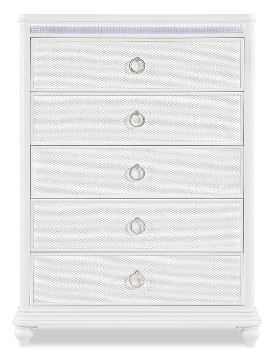 Ava Bedroom Chest of Drawers with LED Light, 5-Drawer, 40.5\"W x 54.1\"H, Glam - White