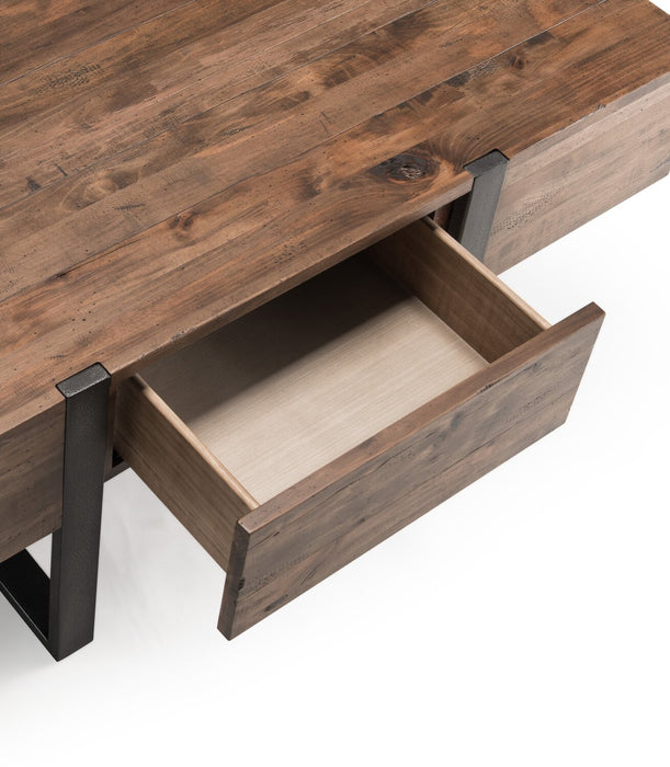 Manchester 54\" Rustic Coffee Table with Storage - Brown Wood with Iron Base