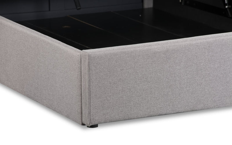 Jace Upholstered Storage Platform Bed in Taupe Fabric, Tufted - Full Size