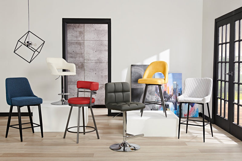 Mila Counter-Height Stool with Swivel Seat & Vegan Leather Fabric, 25\"H, Metal - Red