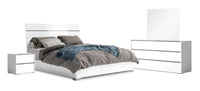 Raia 6pc Bedroom Set with Panel Bed, Dresser, Mirror & Nightstand - Made in Italy, Modern, White - Queen Size