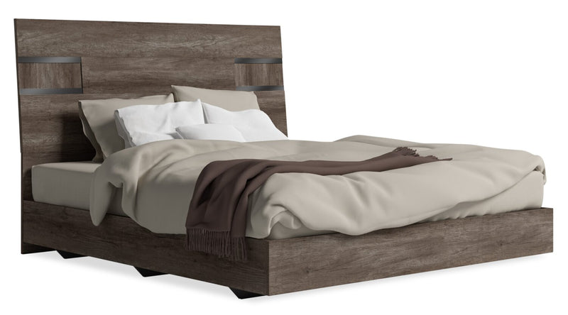 Gino Panel Bed with Headboard & Frame - Made in Italy, Modern, Brown - King Size