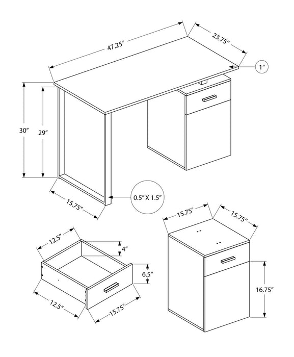 Remi 47.25\" Reversible Office Desk with Drawer & Cabinet - Grey