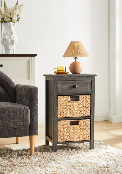 Jon 15.5\" Chairside Table with 2 Baskets & Drawer - Distressed Grey