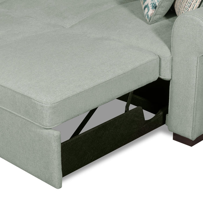 Scott Living Haven 2-Piece Left-Facing Chenille Fabric Sleeper Sectional with Storage Chaise - Seafoam Blue