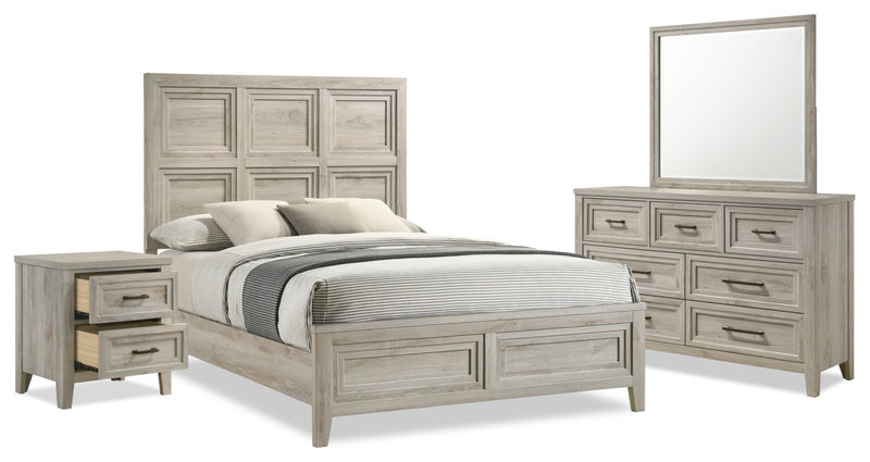 Lara 6pc Bedroom Set with Bed, Dresser, Mirror & Nightstand, Antique Grey - Queen Size