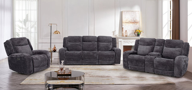 Atlantis 79\" Fabric Zero Gravity Power Reclining Loveseat with Storage Console and USB Ports - Dark Grey