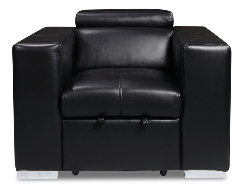 Drake 41.5\" Leather-Look Fabric Chair with Pull-Out Ottoman and Flip-Up Headrest - Black
