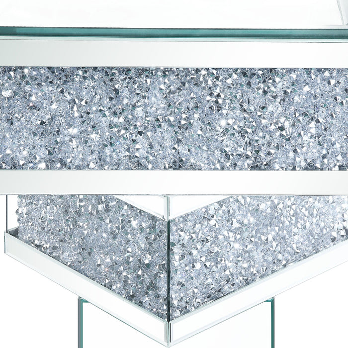 Rosie 20\" Glam Mirror & Glass Top End Table - Silver Metal with Diamond Look Legs