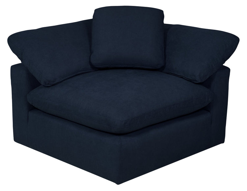 Eclipse Modular 4-Piece Linen-Look Fabric Sectional with Ottoman and Reversible Feather Down Cushions - Navy Blue