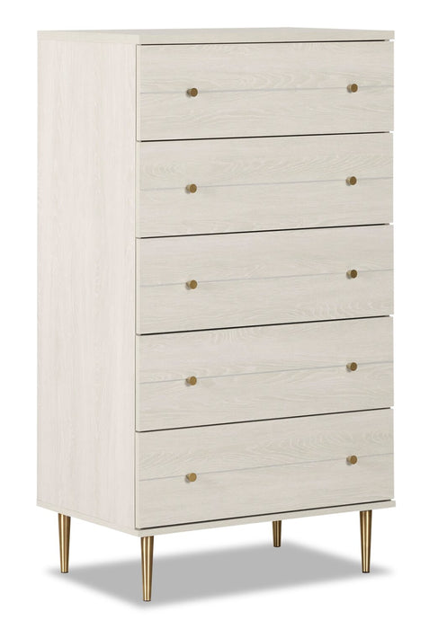 Lake Bedroom Chest of Drawers, 5-Drawer, 29\"W x 52\"H, Made in Canada, Glam - White