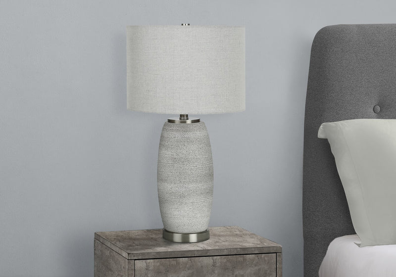 25\" Grey Ceramic with Silver Base Table Lamp